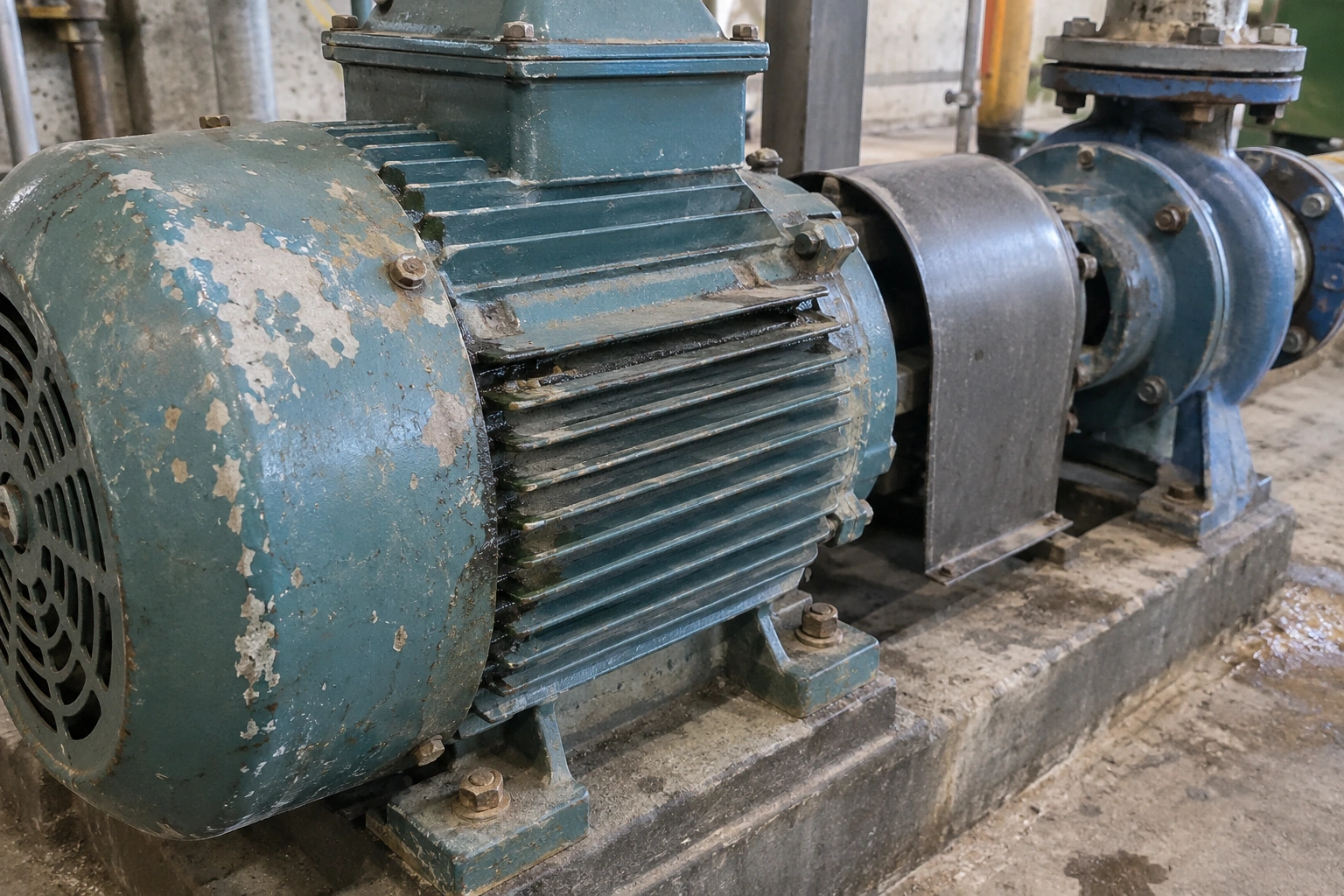Desgaste externo no motor de uma máquina fotografado de perto